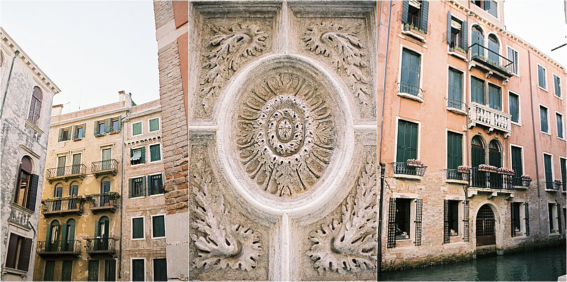 Collage of buildings in Venice, Italy on film by destination wedding photographer Renee Hollingshead