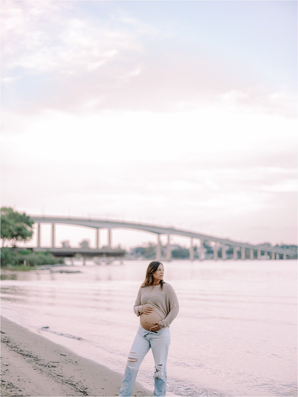 Sunrise Bayside maternity session in Annapolis with DC Film Photographer, Renee Hollingshead