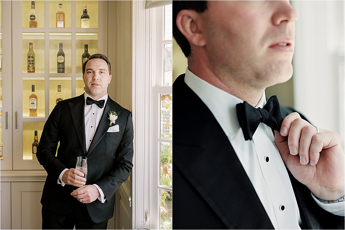 Groom portraits at Inn at Perry Cabin with film wedding photographer, Renee Hollingshead.