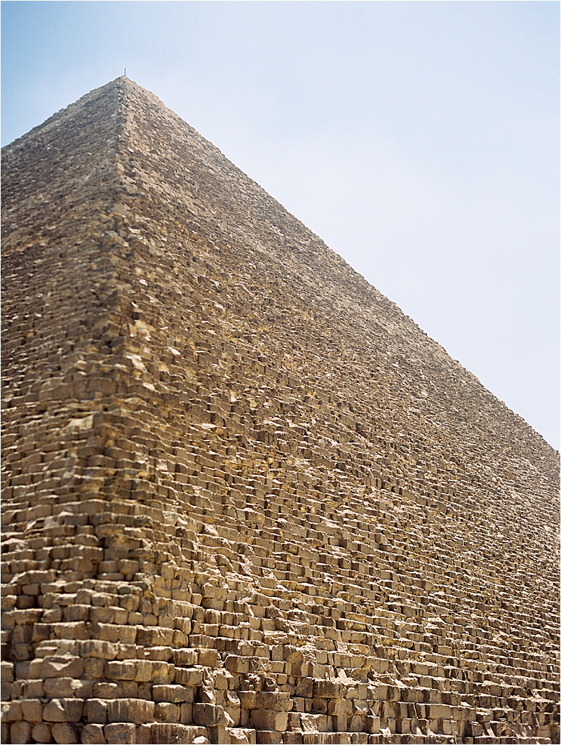 Closeup film image of the Great Pyramids of Giza