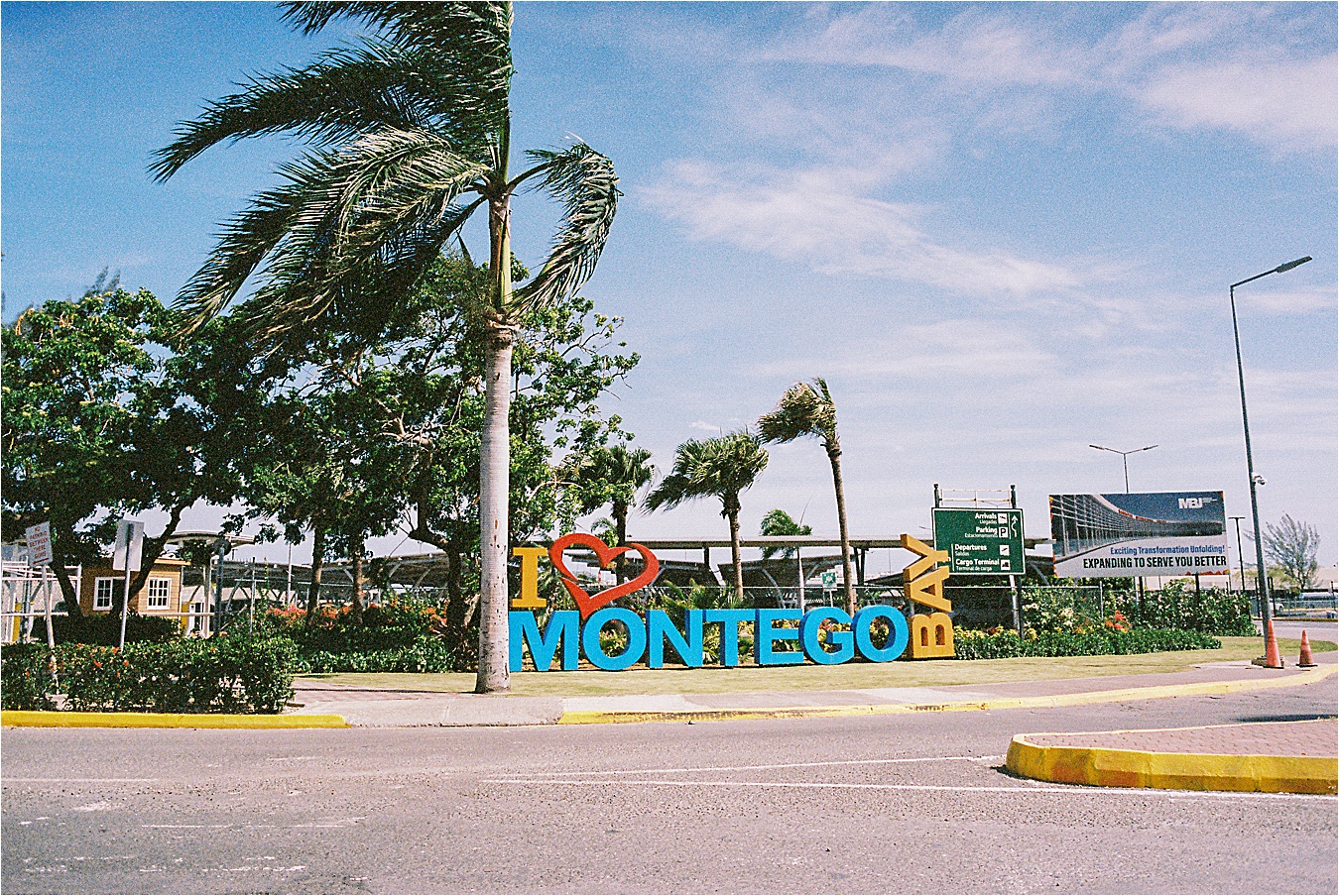 Welcome to Montego Bay sign outside of Sangster International Airport
